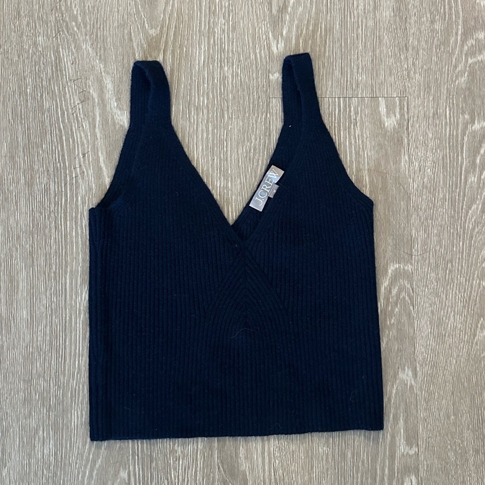 J. Crew Black Ribbed V-Neck Tank Top